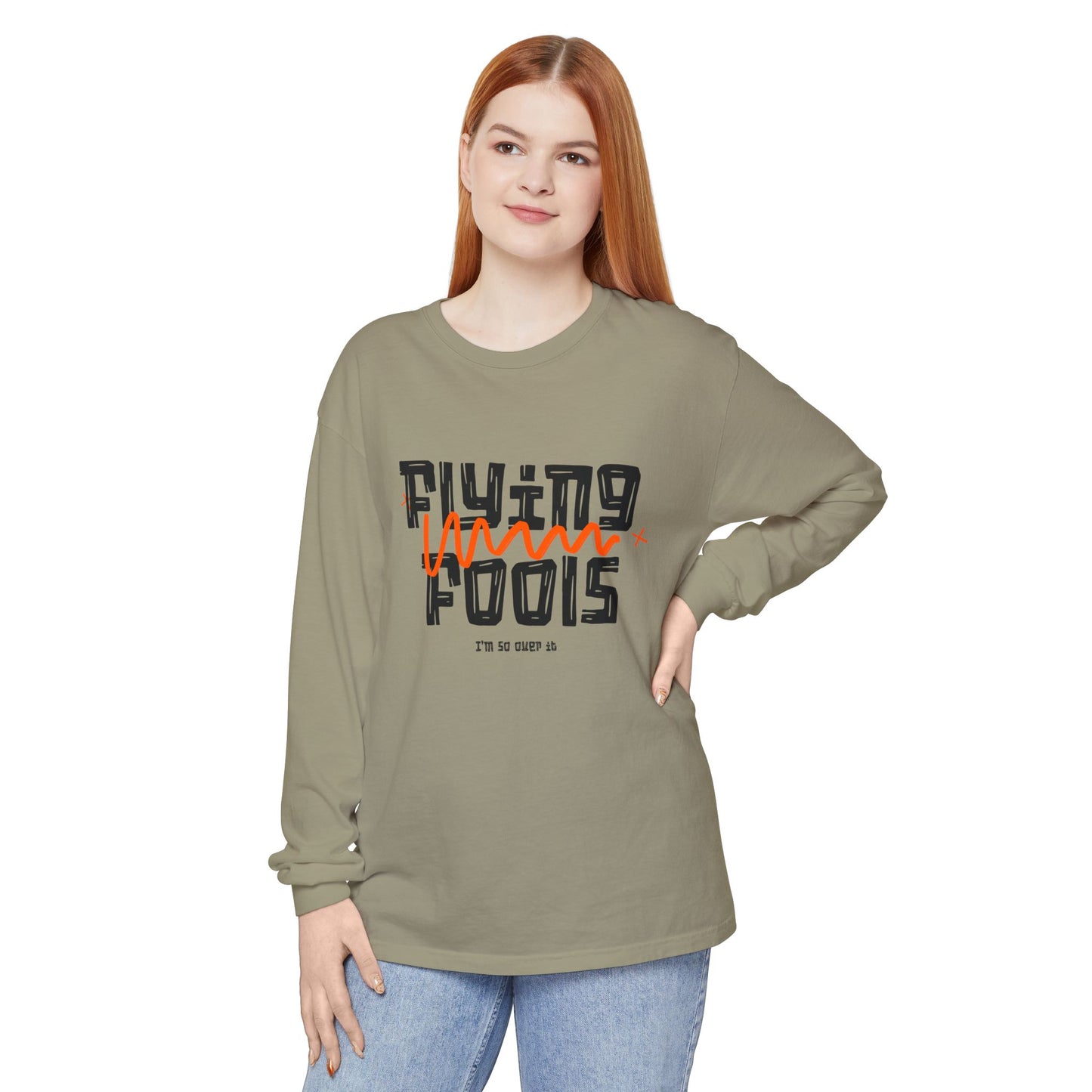 Long Sleeve T‑Shirt — "Flying Fools" Graphic Crewneck (Aviation Pilot Theme)