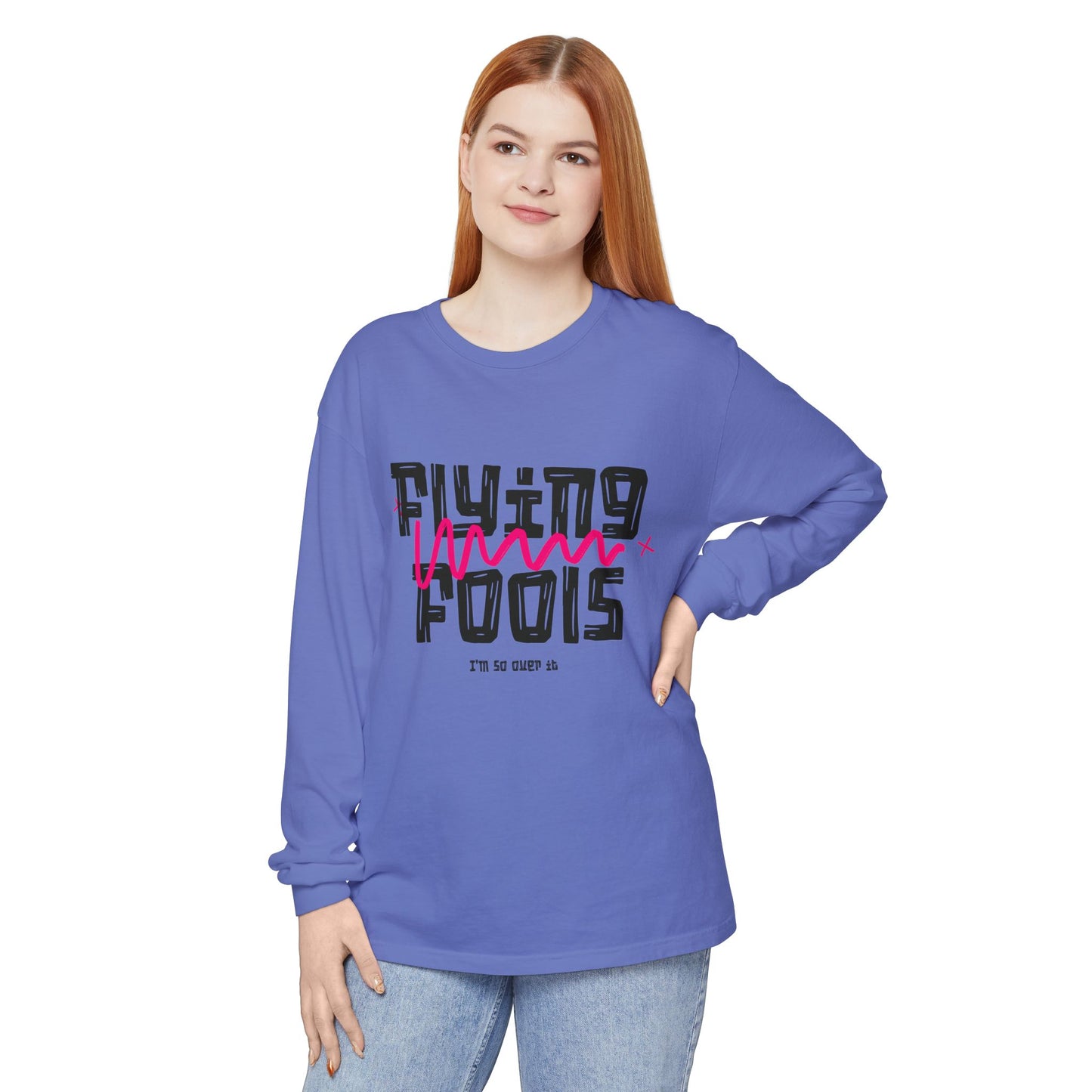Long Sleeve T‑Shirt — "Flying Fools" Graphic Crewneck (Aviation Pilot Theme)
