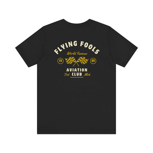 Aviation Club Tee — "Flying Fools" Racing Flag Graphic