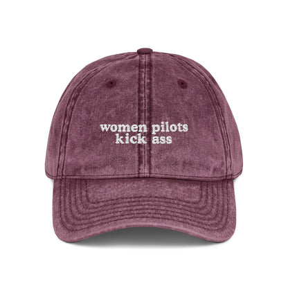 Women Pilots Kick Ass Embroidered Vintage Cap