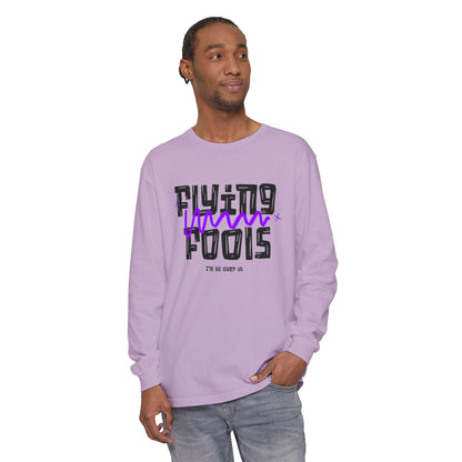 Long Sleeve T‑Shirt — "Flying Fools" Graphic Crewneck (Aviation Pilot Theme)