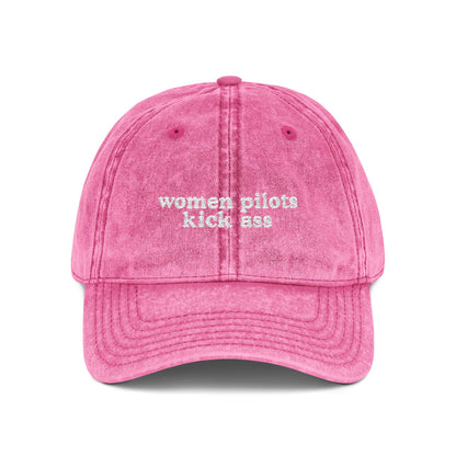 Women Pilots Kick Ass Embroidered Vintage Cap