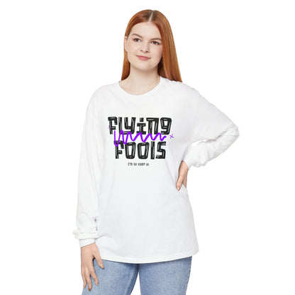 Long Sleeve T‑Shirt — "Flying Fools" Graphic Crewneck (Aviation Pilot Theme)