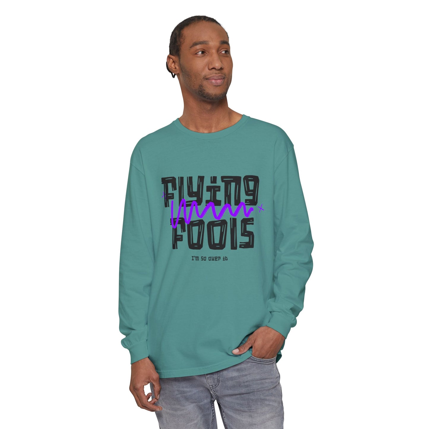Long Sleeve T‑Shirt — "Flying Fools" Graphic Crewneck (Aviation Pilot Theme)