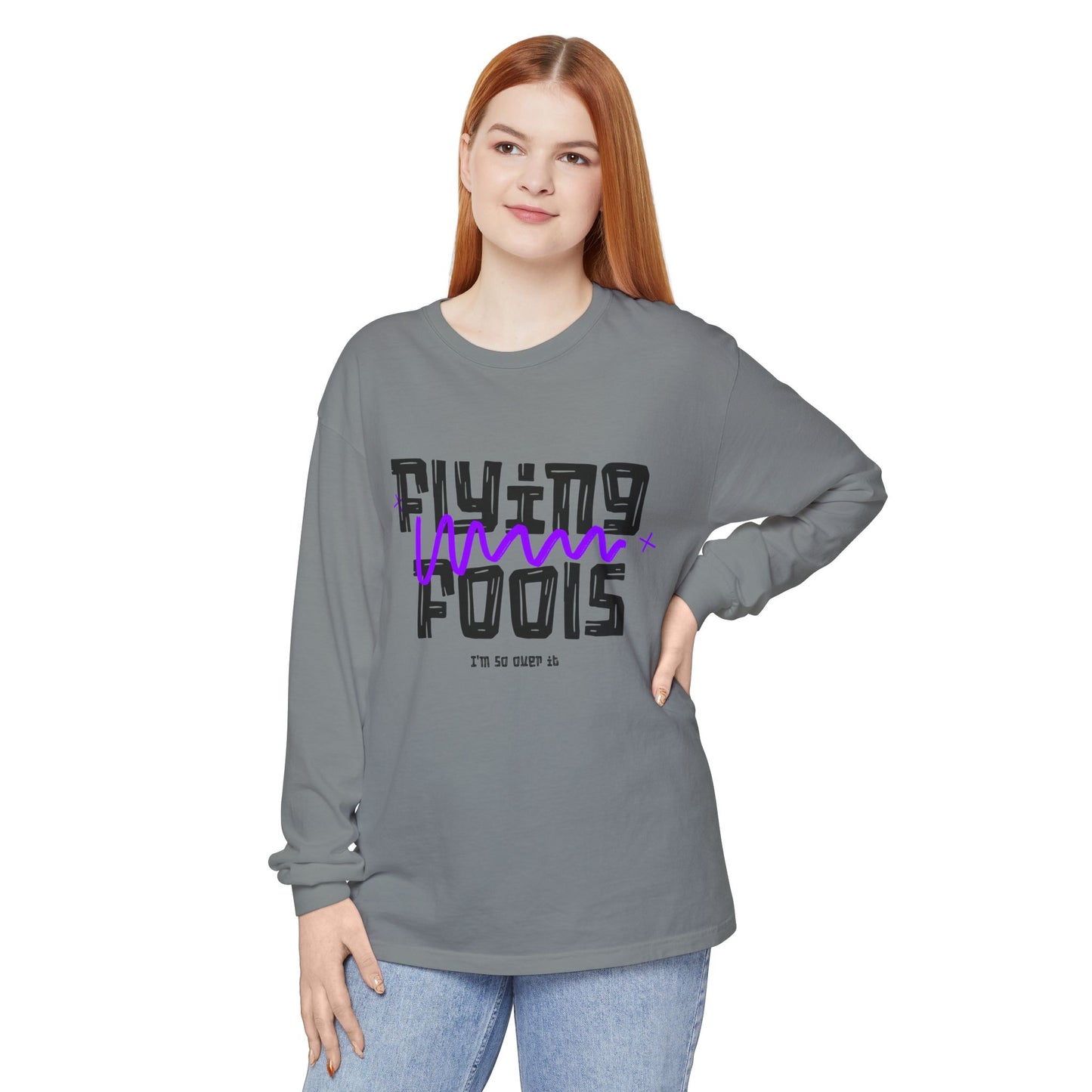 Long Sleeve T‑Shirt — "Flying Fools" Graphic Crewneck (Aviation Pilot Theme)