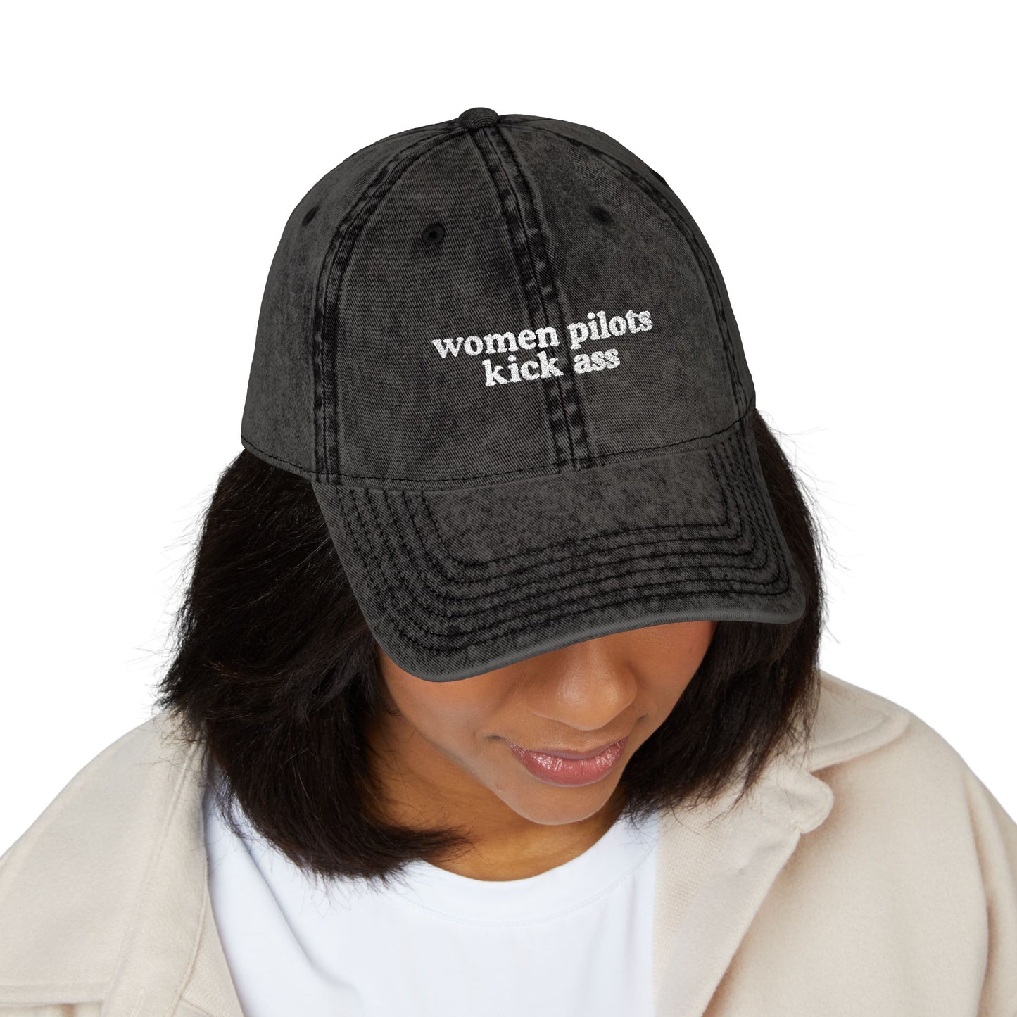 Women Pilots Kick Ass Embroidered Vintage Cap