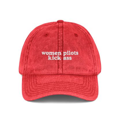 Women Pilots Kick Ass Embroidered Vintage Cap