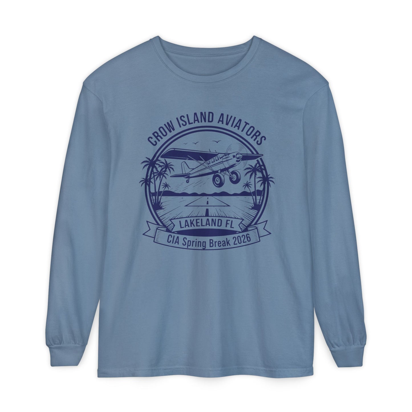 Crow Island Aviators Lakeland FL Long Sleeve T-Shirt — CIA Spring Break 2026 Plane Graphic