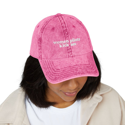 Women Pilots Kick Ass Embroidered Vintage Cap