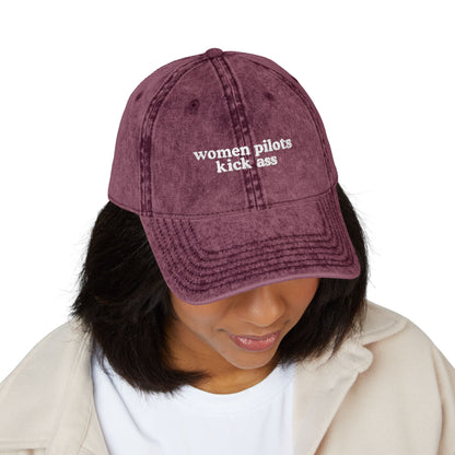 Women Pilots Kick Ass Embroidered Vintage Cap
