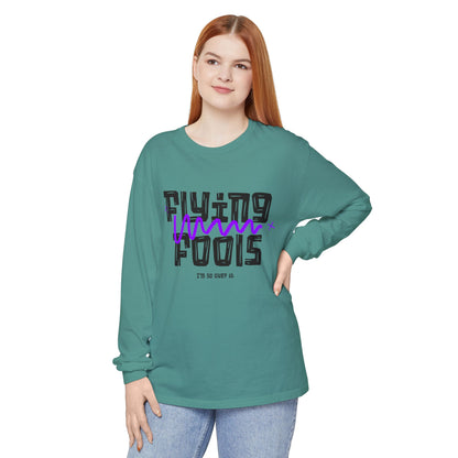 Long Sleeve T‑Shirt — "Flying Fools" Graphic Crewneck (Aviation Pilot Theme)
