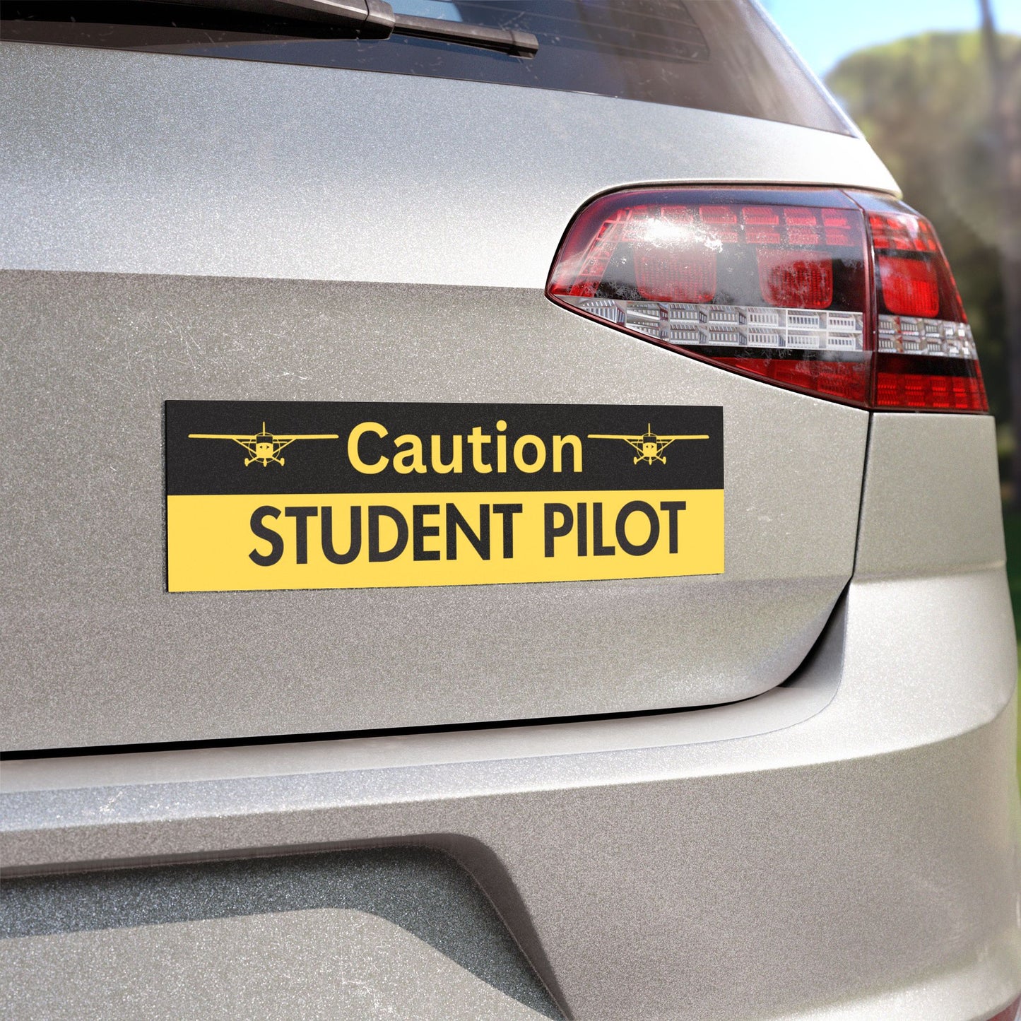 Caution Student Pilot Car Magnet — Yellow/Black Safety Decal for New Aviators