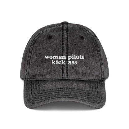 Women Pilots Kick Ass Embroidered Vintage Cap