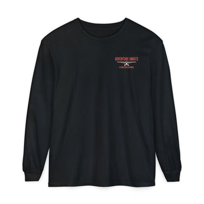 Adventure Long Sleeve Tee — “The Skies Are Calling” Mountain & Plane Graphic